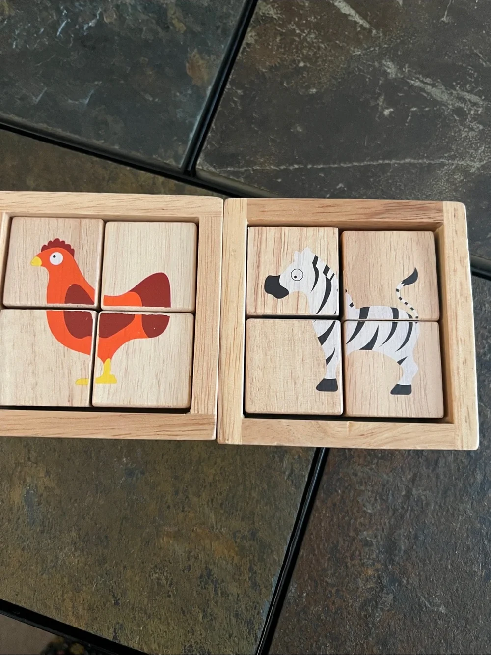 Begin Again Wooden Animal Puzzle Blocks-6 Farm Animals and 6 Zoo Animals, EUC